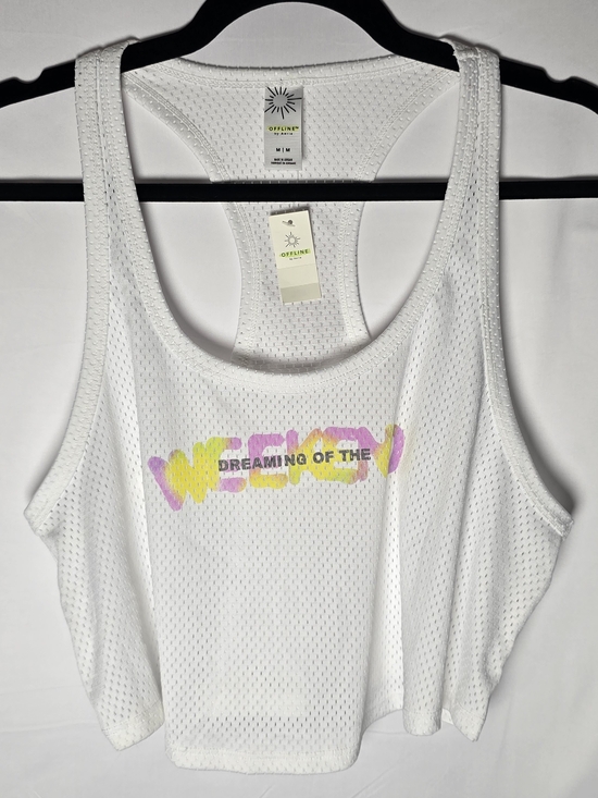Offline Tops - NWT OFFLINE White Mesh Racerback Crop Tank with Yellow & Pink Graphic Weekend, M